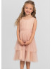 Pleated Tulle Tea Length Tiered Skirt Flower Girl Dress